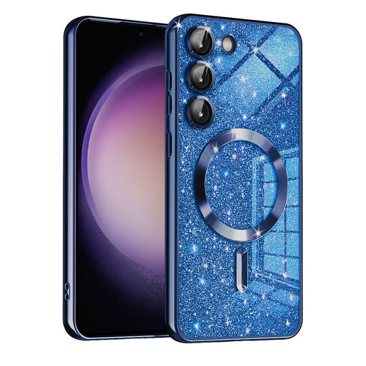 Husa MagSafe pentru Samsung Galaxy S23 S911, Techsuit, Luxury Glitter, Albastra Inchis