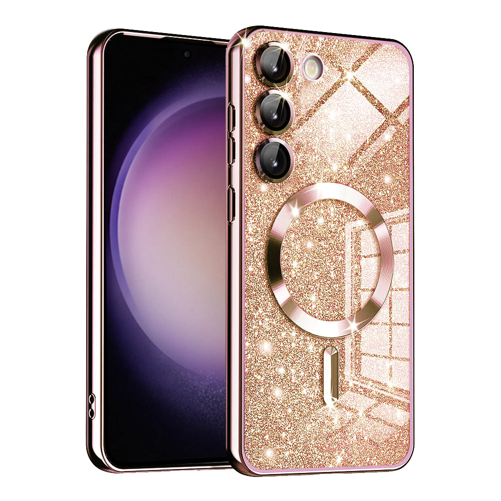 Husa MagSafe pentru Samsung Galaxy S23 S911, Techsuit, Luxury Glitter, Roz Aurie