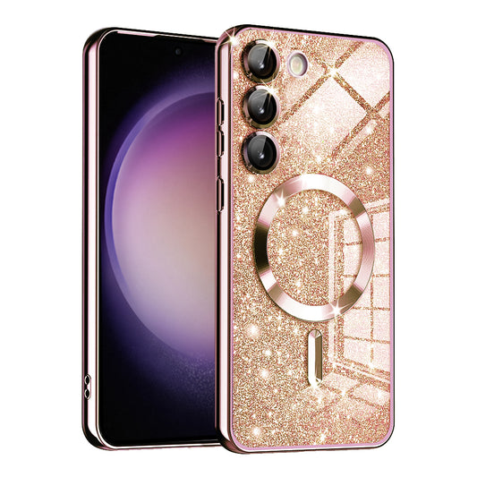Husa MagSafe pentru Samsung Galaxy S23 S911, Techsuit, Luxury Glitter, Roz Aurie