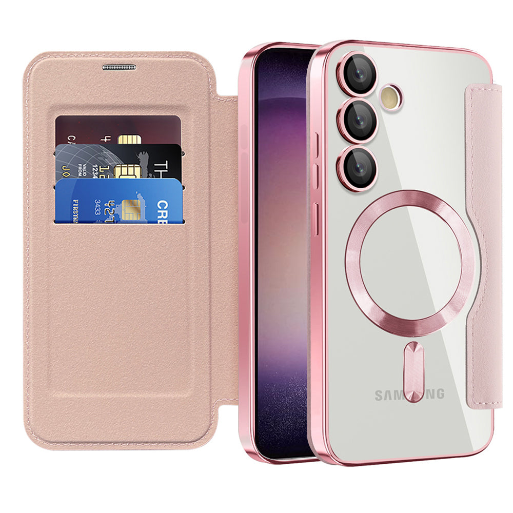 Husa MagSafe pentru Samsung Galaxy S23 S911, Techsuit, SmartMag Book, Roz