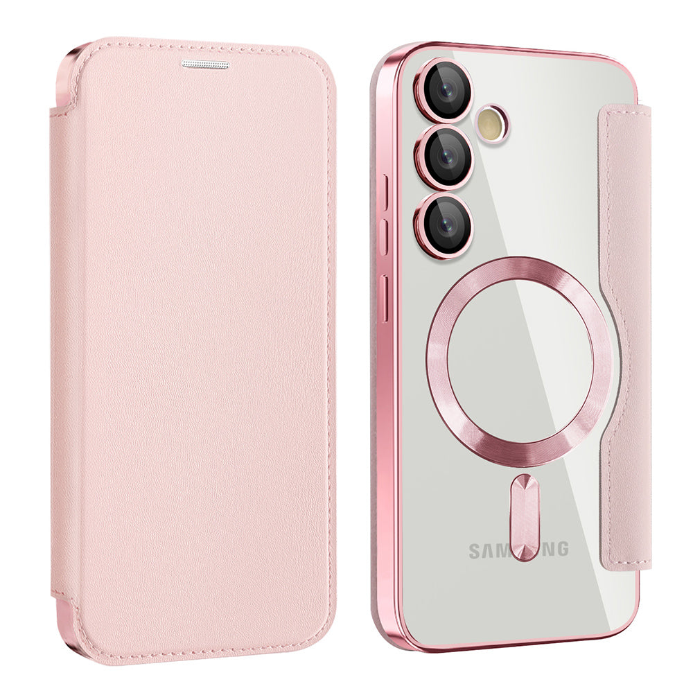 Husa MagSafe pentru Samsung Galaxy S23 S911, Techsuit, SmartMag Book, Roz