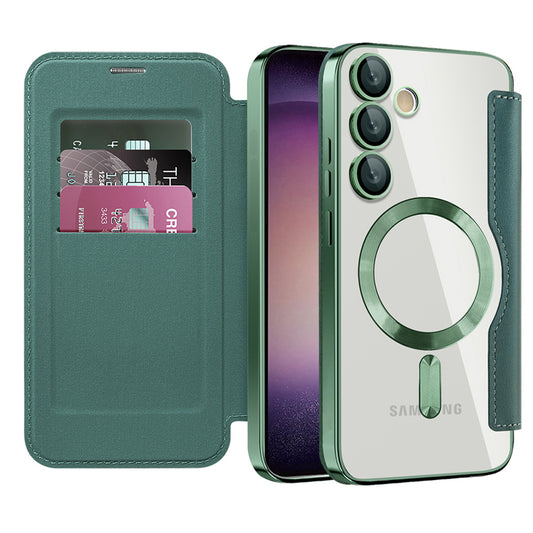 Husa MagSafe pentru Samsung Galaxy S23 S911, Techsuit, SmartMag Book, Verde