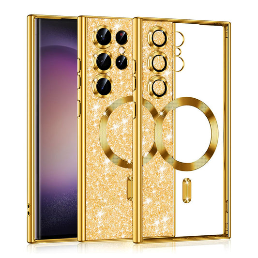 Husa MagSafe pentru Samsung Galaxy S23 Ultra S918, Techsuit, Luxury Glitter, Aurie