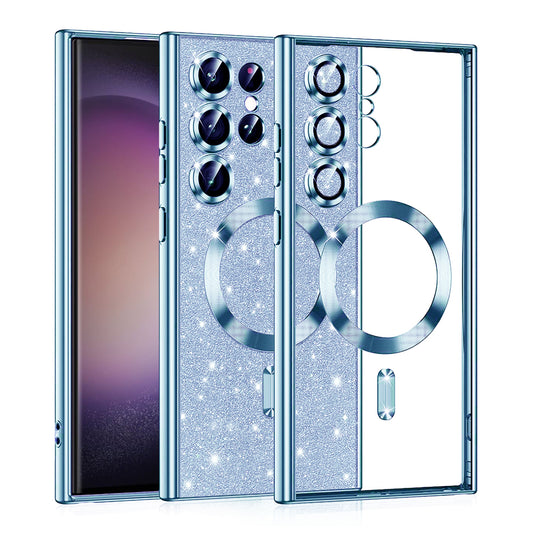 Husa MagSafe pentru Samsung Galaxy S23 Ultra S918, Techsuit, Luxury Glitter, Bleu
