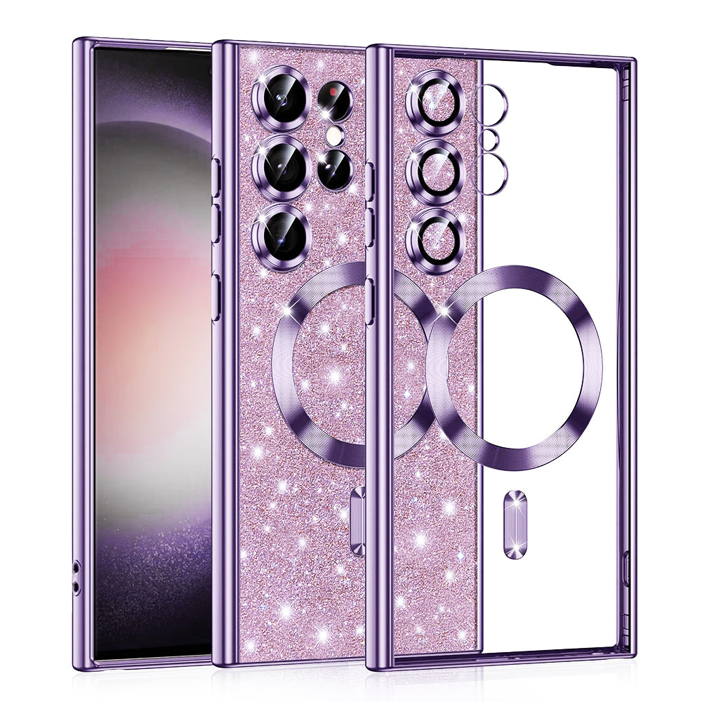 Husa MagSafe pentru Samsung Galaxy S23 Ultra S918, Techsuit, Luxury Glitter, Mov Deschis