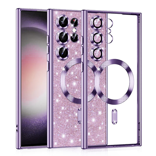 Husa MagSafe pentru Samsung Galaxy S23 Ultra S918, Techsuit, Luxury Glitter, Mov Deschis