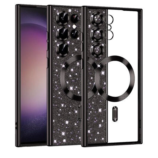 Husa MagSafe pentru Samsung Galaxy S23 Ultra S918, Techsuit, Luxury Glitter, Neagra