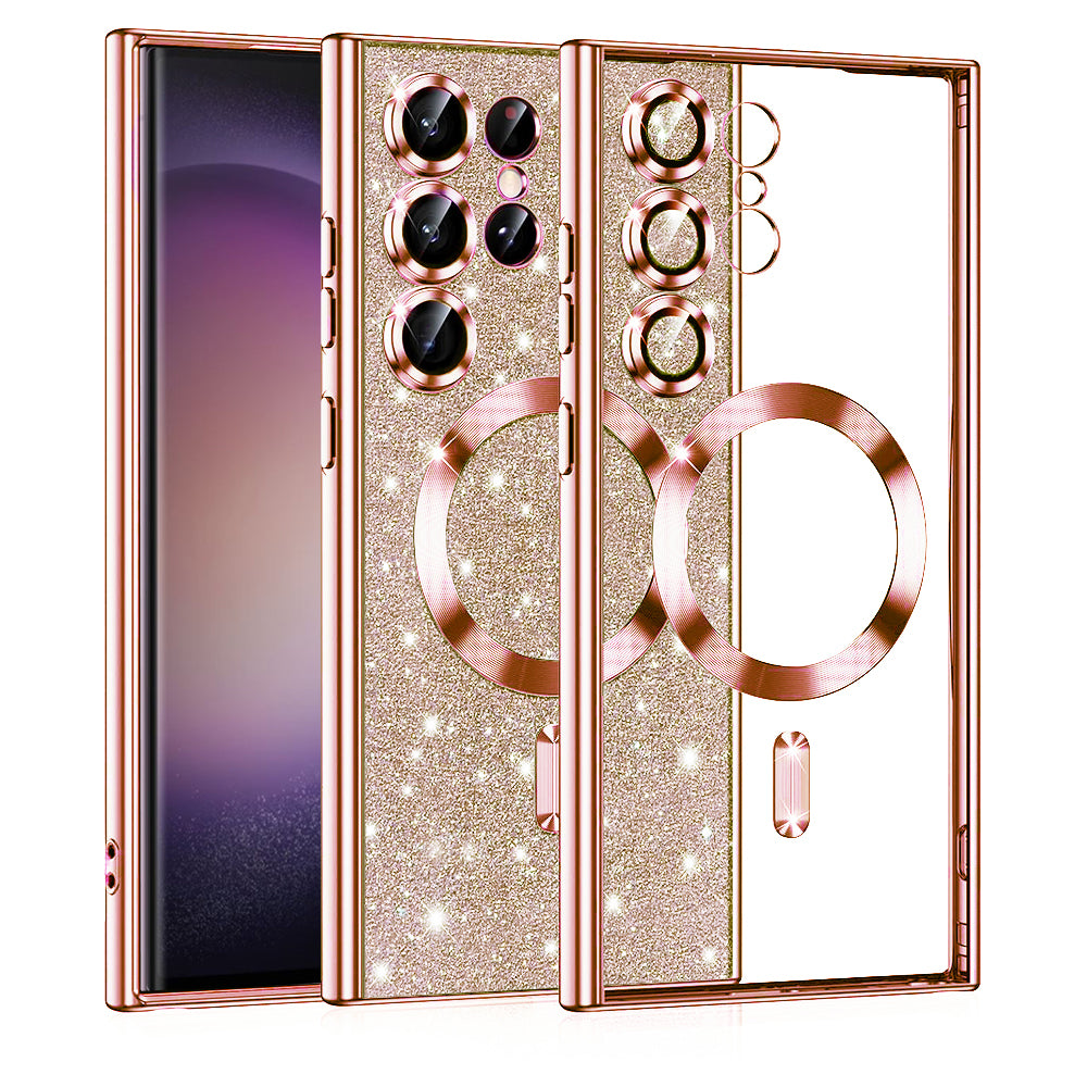 Husa MagSafe pentru Samsung Galaxy S23 Ultra S918, Techsuit, Luxury Glitter, Roz Aurie