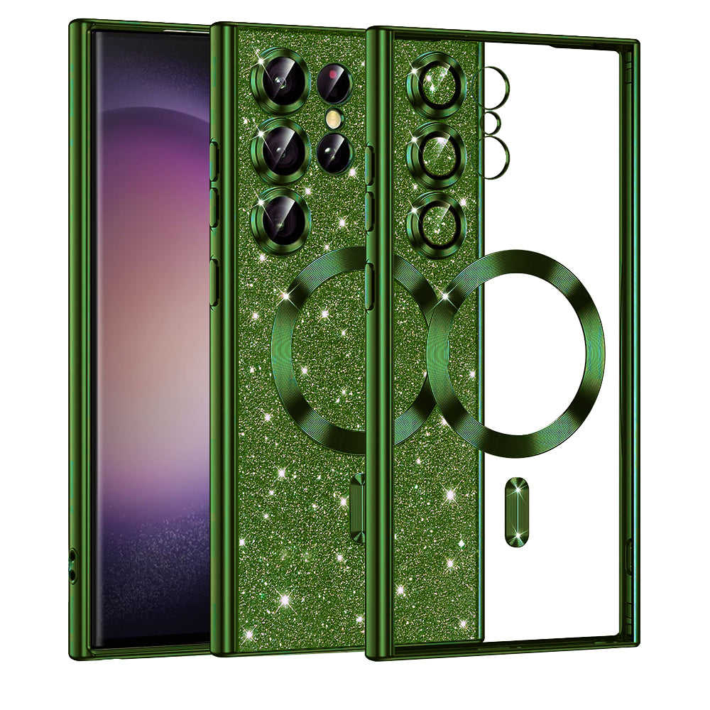 Husa MagSafe pentru Samsung Galaxy S23 Ultra S918, Techsuit, Luxury Glitter, Verde Inchis