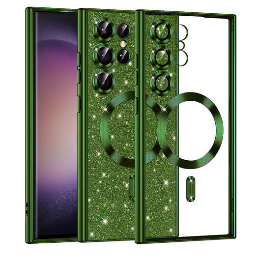Husa MagSafe pentru Samsung Galaxy S23 Ultra S918, Techsuit, Luxury Glitter, Verde Inchis