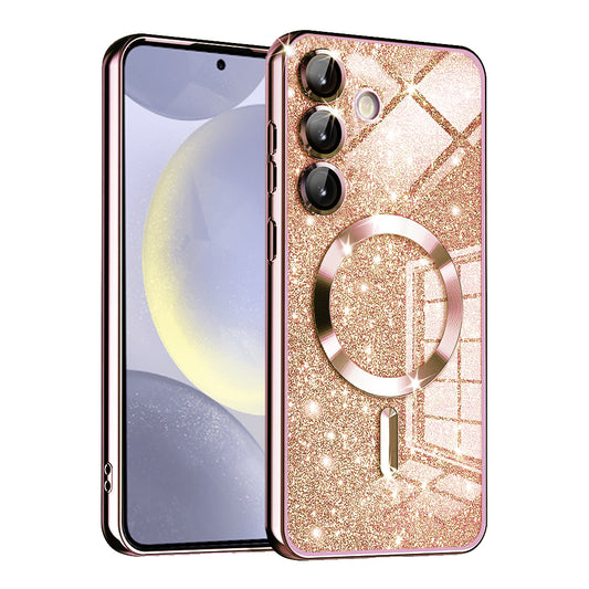 Husa MagSafe pentru Samsung Galaxy S24+ S926, Techsuit, Luxury Glitter, Roz Aurie