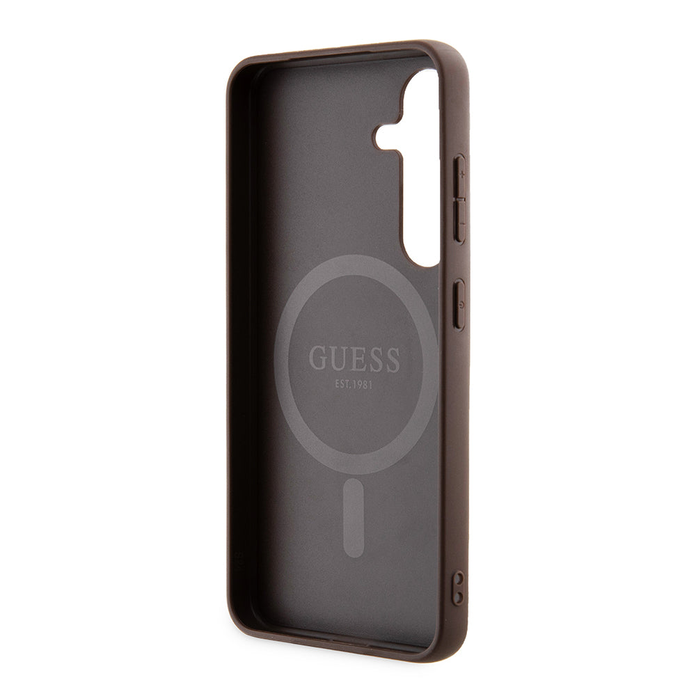 Husa MagSafe pentru Samsung Galaxy S24 S921, Guess, 4G Collection, Maro