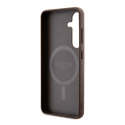 Husa MagSafe pentru Samsung Galaxy S24 S921, Guess, 4G Collection, Maro