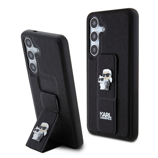 Husa MagSafe pentru Samsung Galaxy S24 S921, Karl Lagerfeld, Saffiano Gripstand Karl & Choupette, Neagra