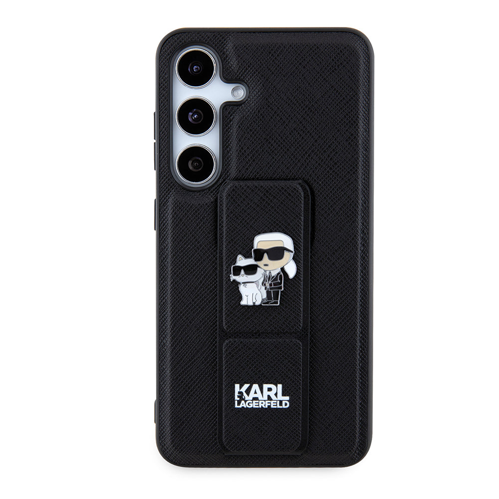Husa MagSafe pentru Samsung Galaxy S24 S921, Karl Lagerfeld, Saffiano Gripstand Karl & Choupette, Neagra