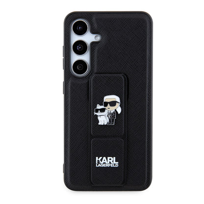 Husa MagSafe pentru Samsung Galaxy S24 S921, Karl Lagerfeld, Saffiano Gripstand Karl & Choupette, Neagra