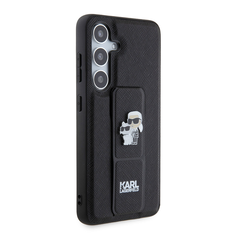 Husa MagSafe pentru Samsung Galaxy S24 S921, Karl Lagerfeld, Saffiano Gripstand Karl & Choupette, Neagra