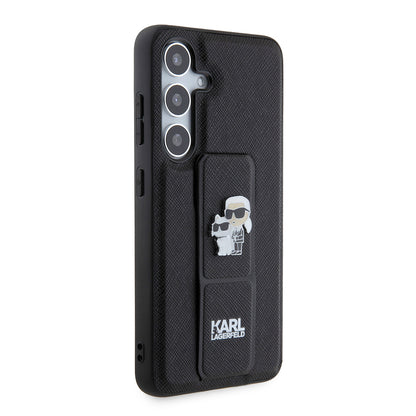 Husa MagSafe pentru Samsung Galaxy S24 S921, Karl Lagerfeld, Saffiano Gripstand Karl & Choupette, Neagra