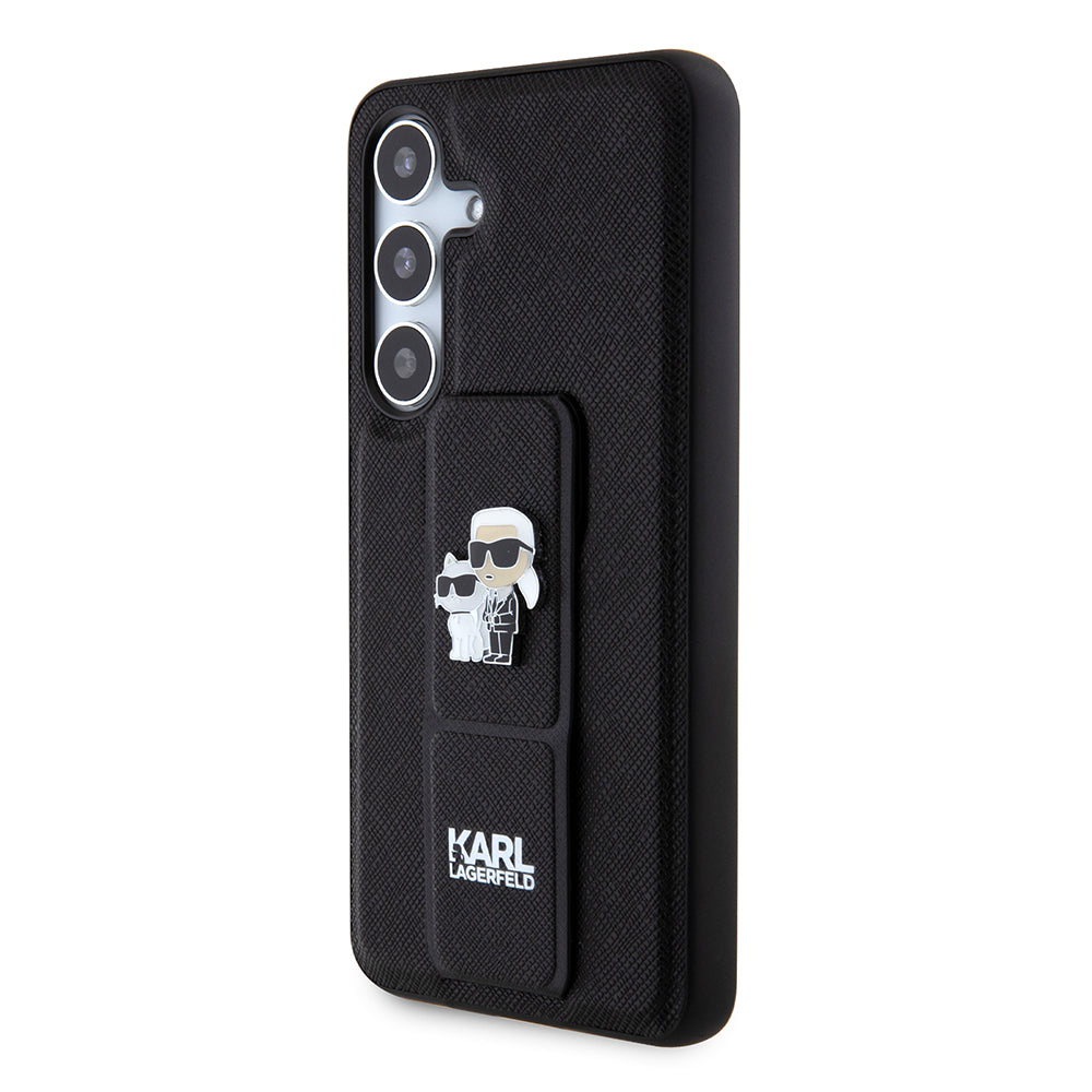 Husa MagSafe pentru Samsung Galaxy S24 S921, Karl Lagerfeld, Saffiano Gripstand Karl & Choupette, Neagra