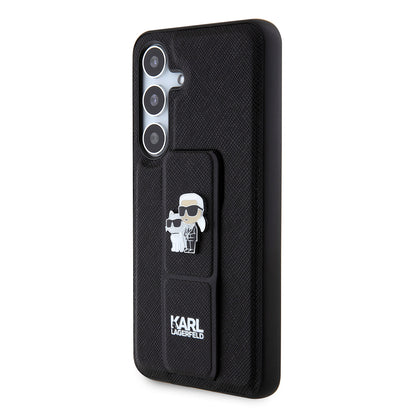 Husa MagSafe pentru Samsung Galaxy S24 S921, Karl Lagerfeld, Saffiano Gripstand Karl & Choupette, Neagra