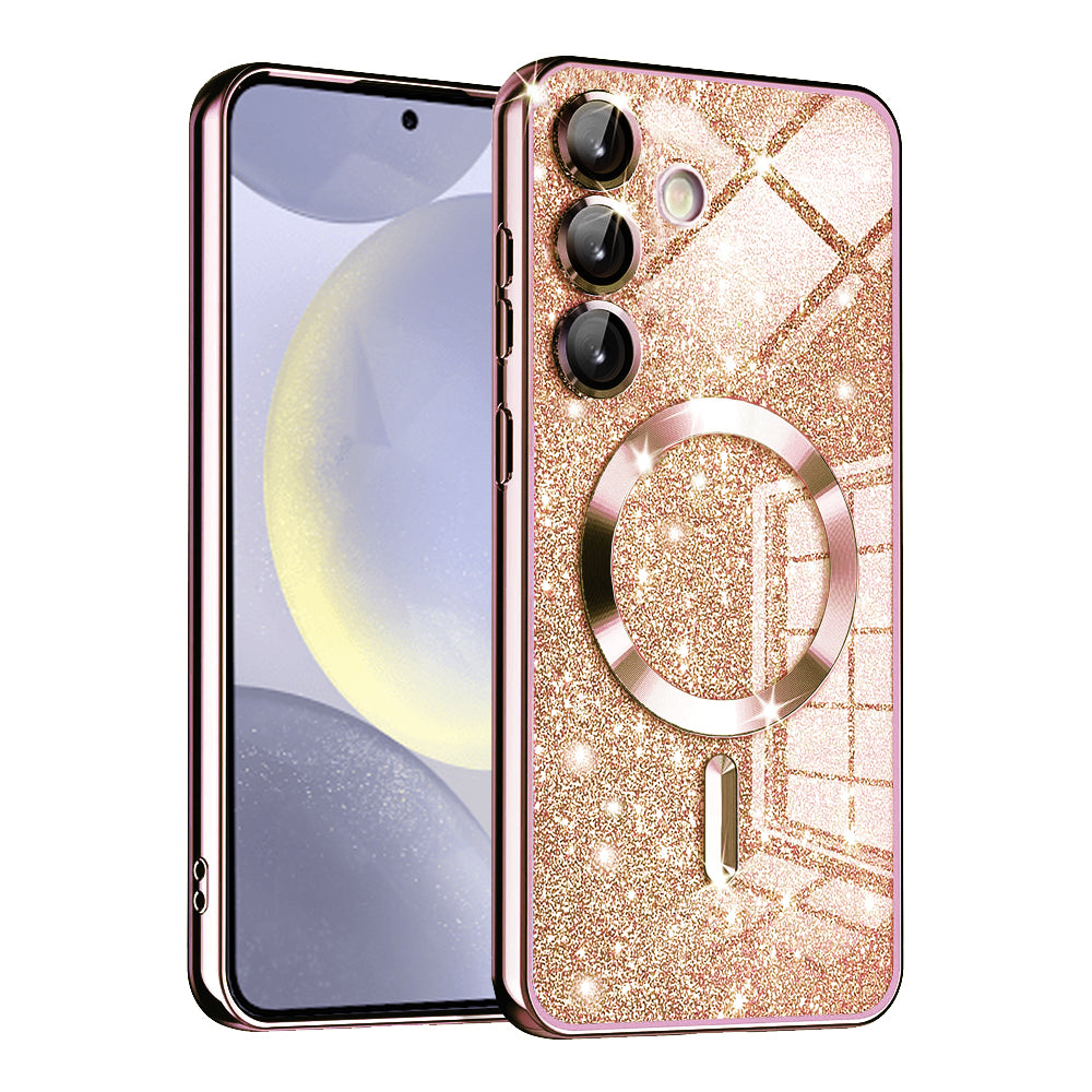 Husa MagSafe pentru Samsung Galaxy S24 S921, Techsuit, Luxury Glitter, Roz Aurie