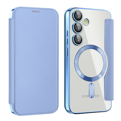 Husa MagSafe pentru Samsung Galaxy S24 S921, Techsuit, SmartMag Book, Bleu