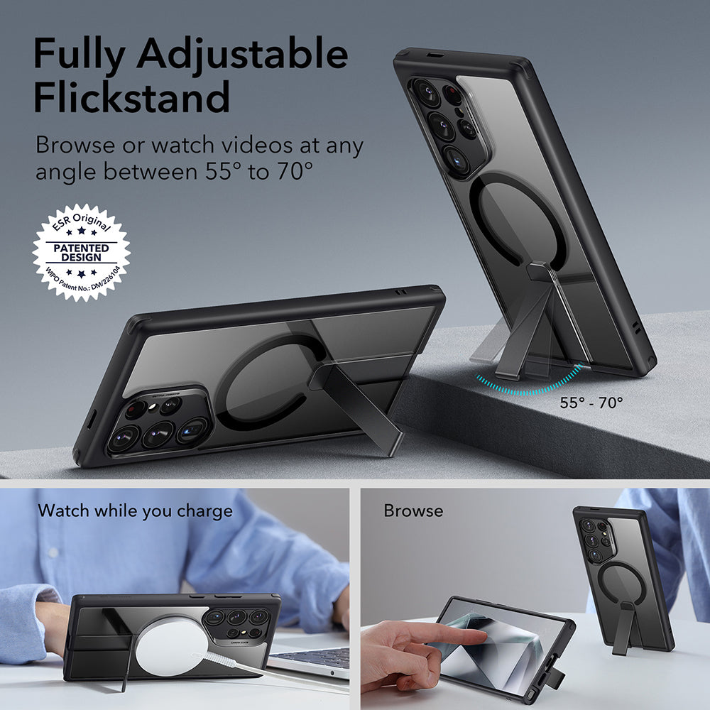 Husa MagSafe pentru Samsung Galaxy S24 Ultra S928, ESR, Boost Flickstand, Neagra Transparenta