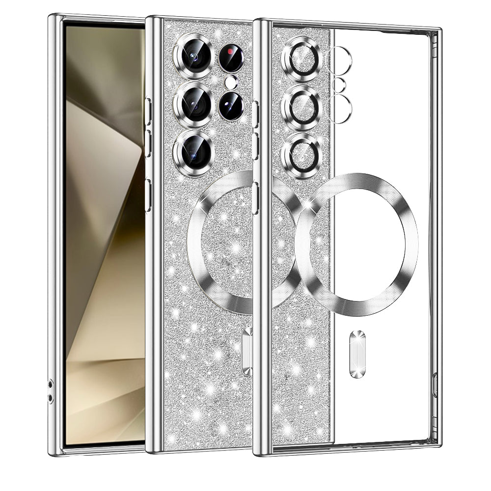 Husa MagSafe pentru Samsung Galaxy S24 Ultra S928, Techsuit, Luxury Glitter, Argintie