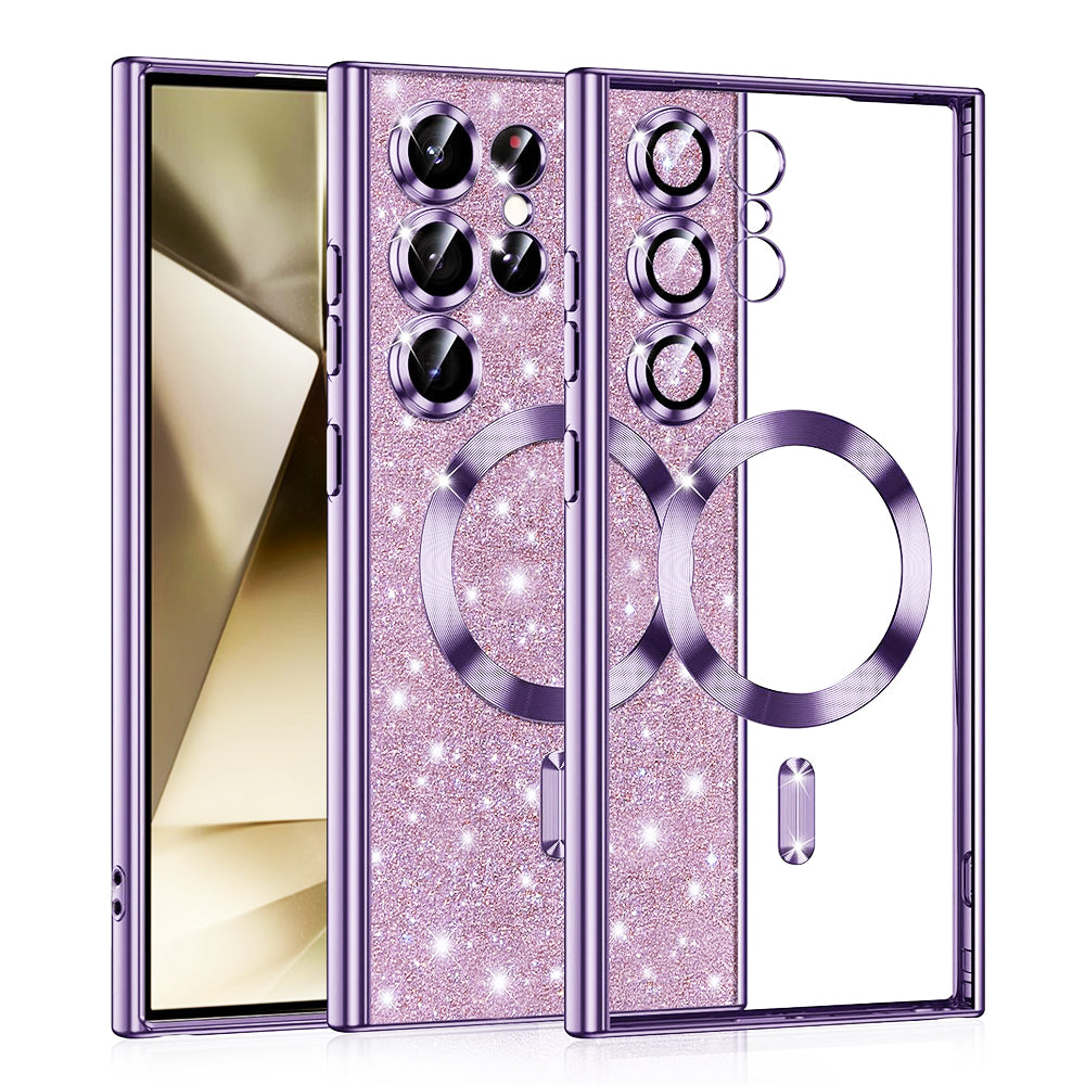 Husa MagSafe pentru Samsung Galaxy S24 Ultra S928, Techsuit, Luxury Glitter, Mov Deschis
