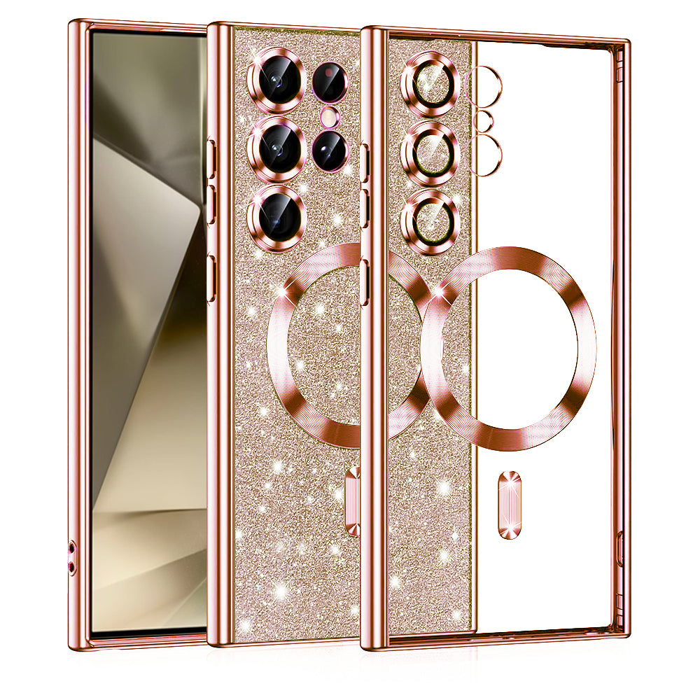 Husa MagSafe pentru Samsung Galaxy S24 Ultra S928, Techsuit, Luxury Glitter, Roz Aurie