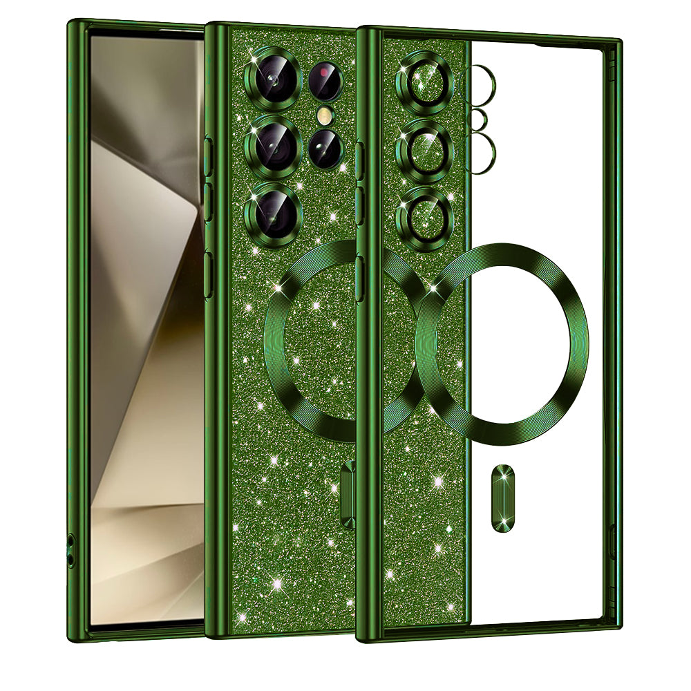 Husa MagSafe pentru Samsung Galaxy S24 Ultra S928, Techsuit, Luxury Glitter, Verde Inchis