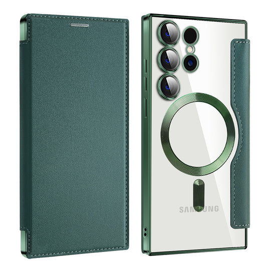 Husa MagSafe pentru Samsung Galaxy S24 Ultra S928, Techsuit, SmartMag Book, Verde