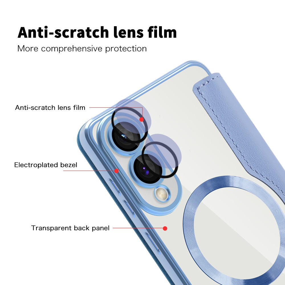 Husa MagSafe pentru Samsung Galaxy S25 Edge S937, Techsuit, SmartMag Book, Bleu