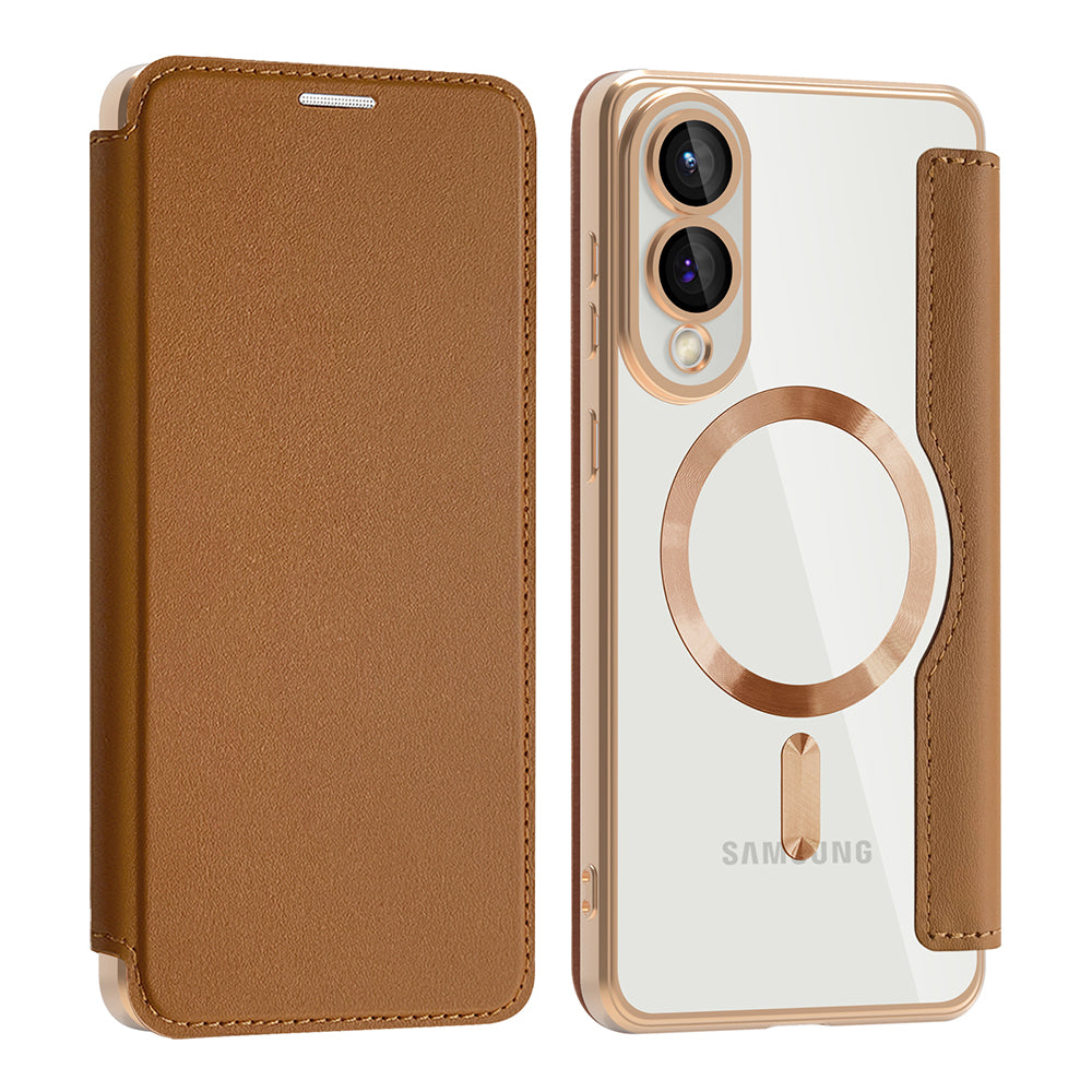 Husa MagSafe pentru Samsung Galaxy S25 Edge S937, Techsuit, SmartMag Book, Maro