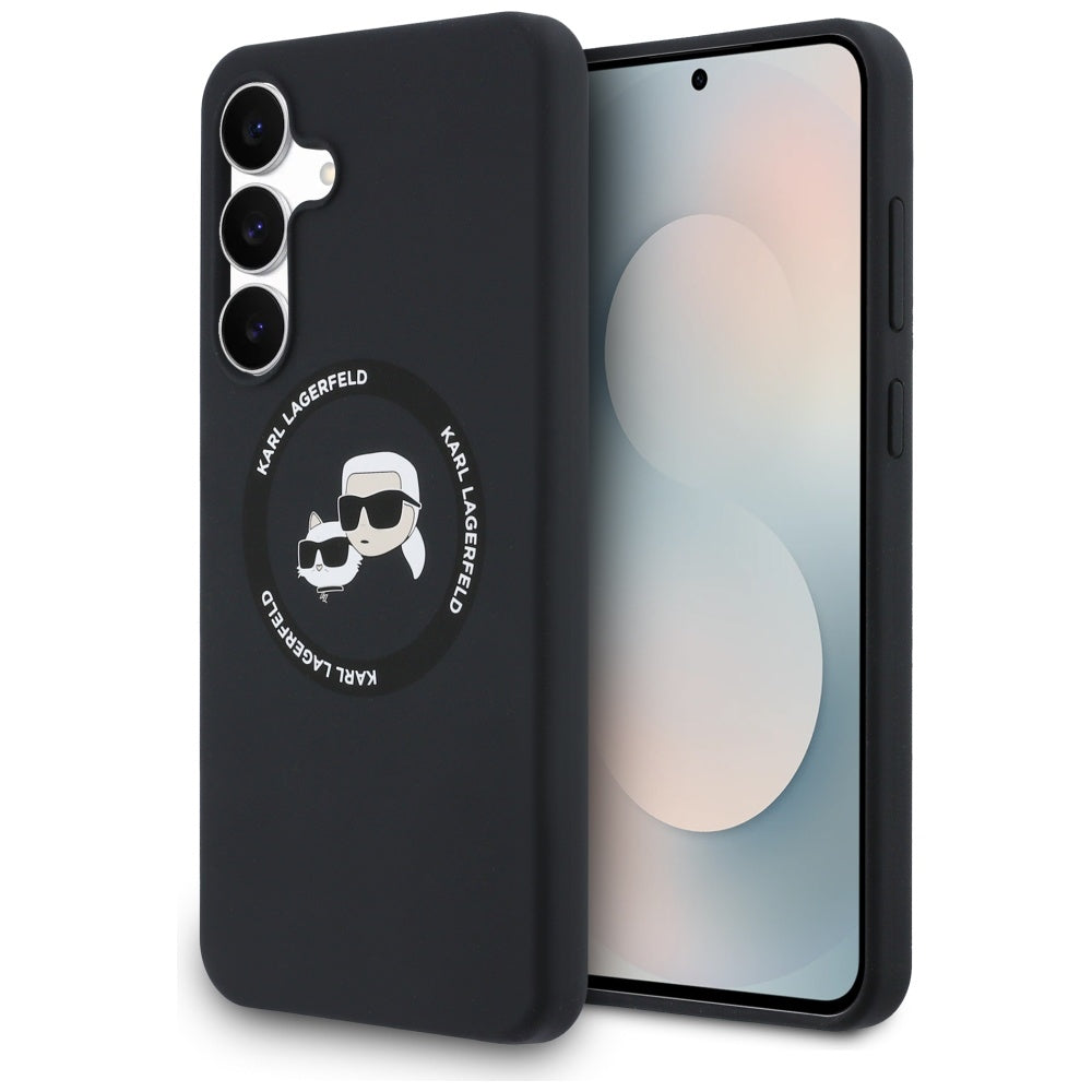 Husa MagSafe pentru Samsung Galaxy S25 FE, Karl Lagerfeld, Silicone Karl & Choupette's Heads, Neagra