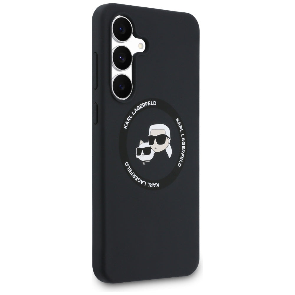 Husa MagSafe pentru Samsung Galaxy S25 FE, Karl Lagerfeld, Silicone Karl & Choupette's Heads, Neagra