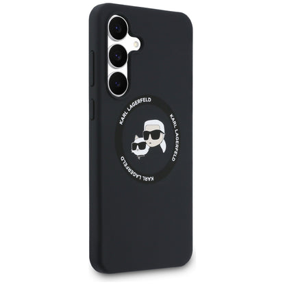 Husa MagSafe pentru Samsung Galaxy S25 FE, Karl Lagerfeld, Silicone Karl & Choupette's Heads, Neagra