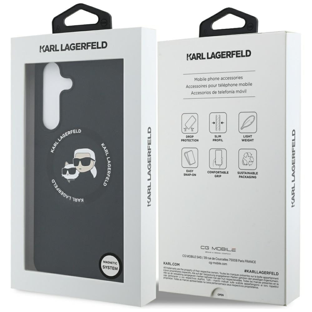 Husa MagSafe pentru Samsung Galaxy S25 FE, Karl Lagerfeld, Silicone Karl & Choupette's Heads, Neagra