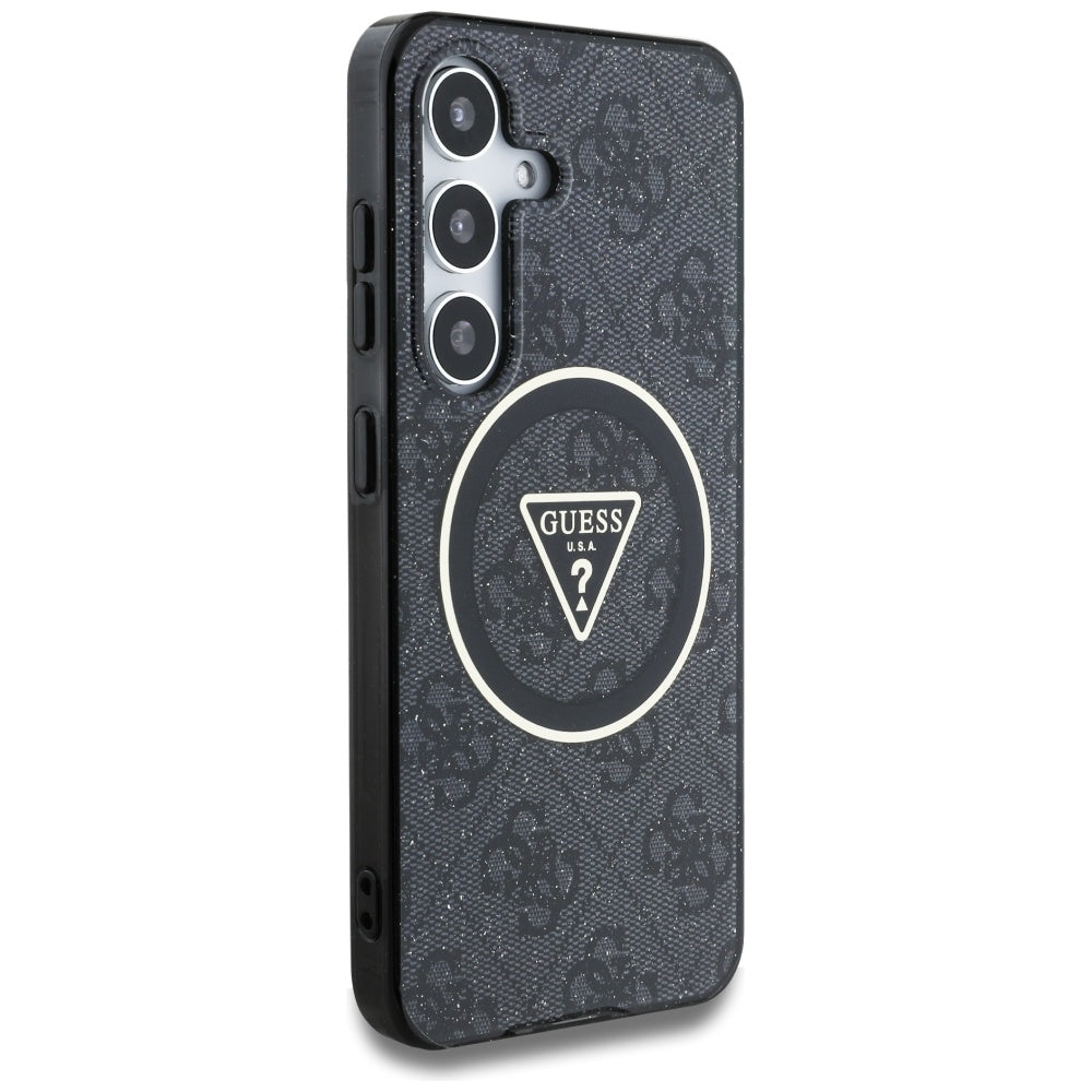 Husa MagSafe pentru Samsung Galaxy S25+ S936, Guess, IML Glitter 4G Circle Triangle, Neagra