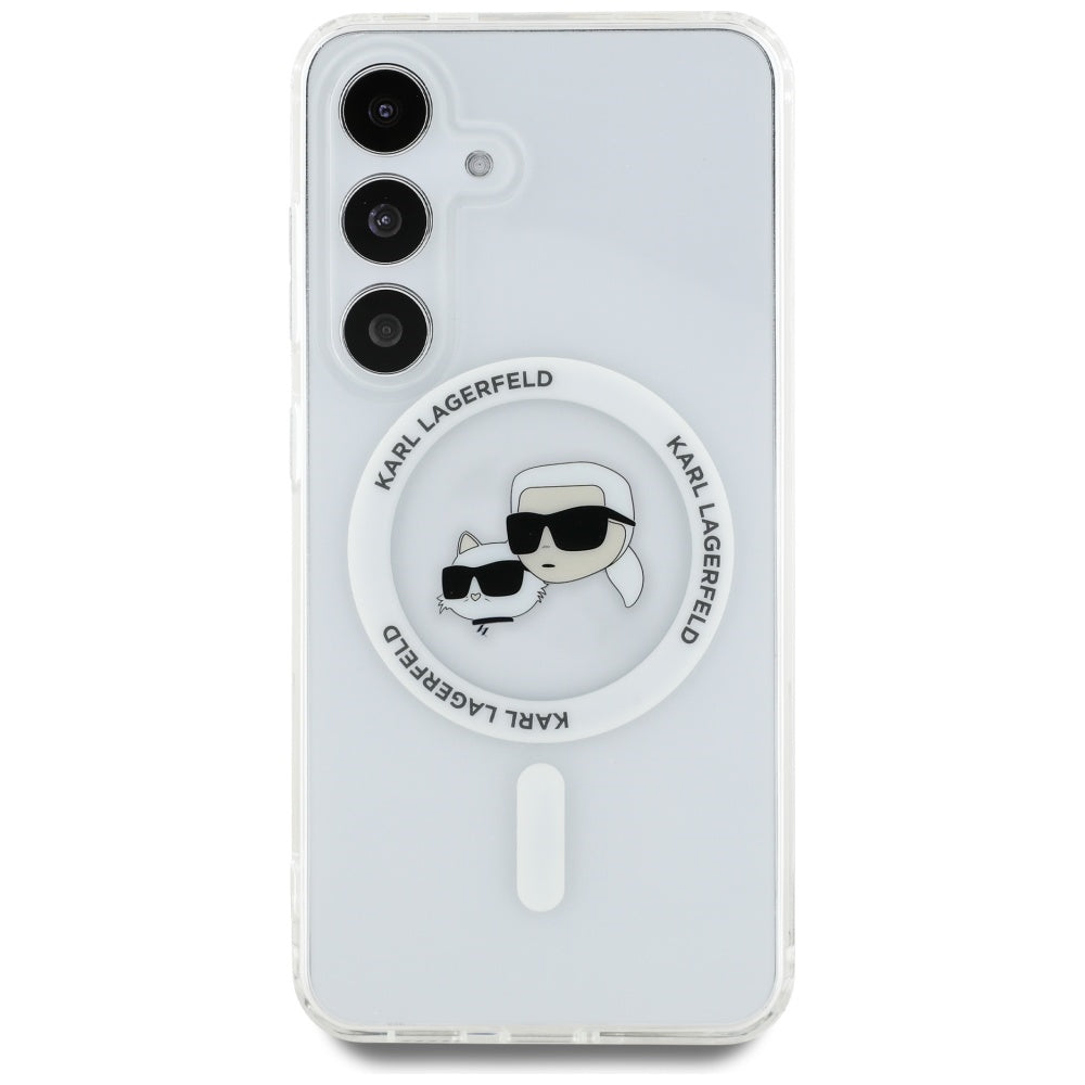 Husa MagSafe pentru Samsung Galaxy S25+ S936, Karl Lagerfeld, IML Metal Karl & Choupette's Heads, Argintie