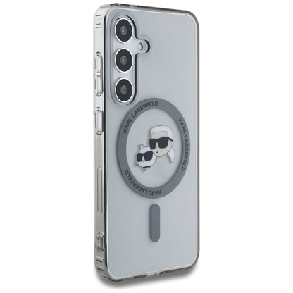 Husa MagSafe pentru Samsung Galaxy S25+ S936, Karl Lagerfeld, IML Metal Karl & Choupette's Heads, Neagra