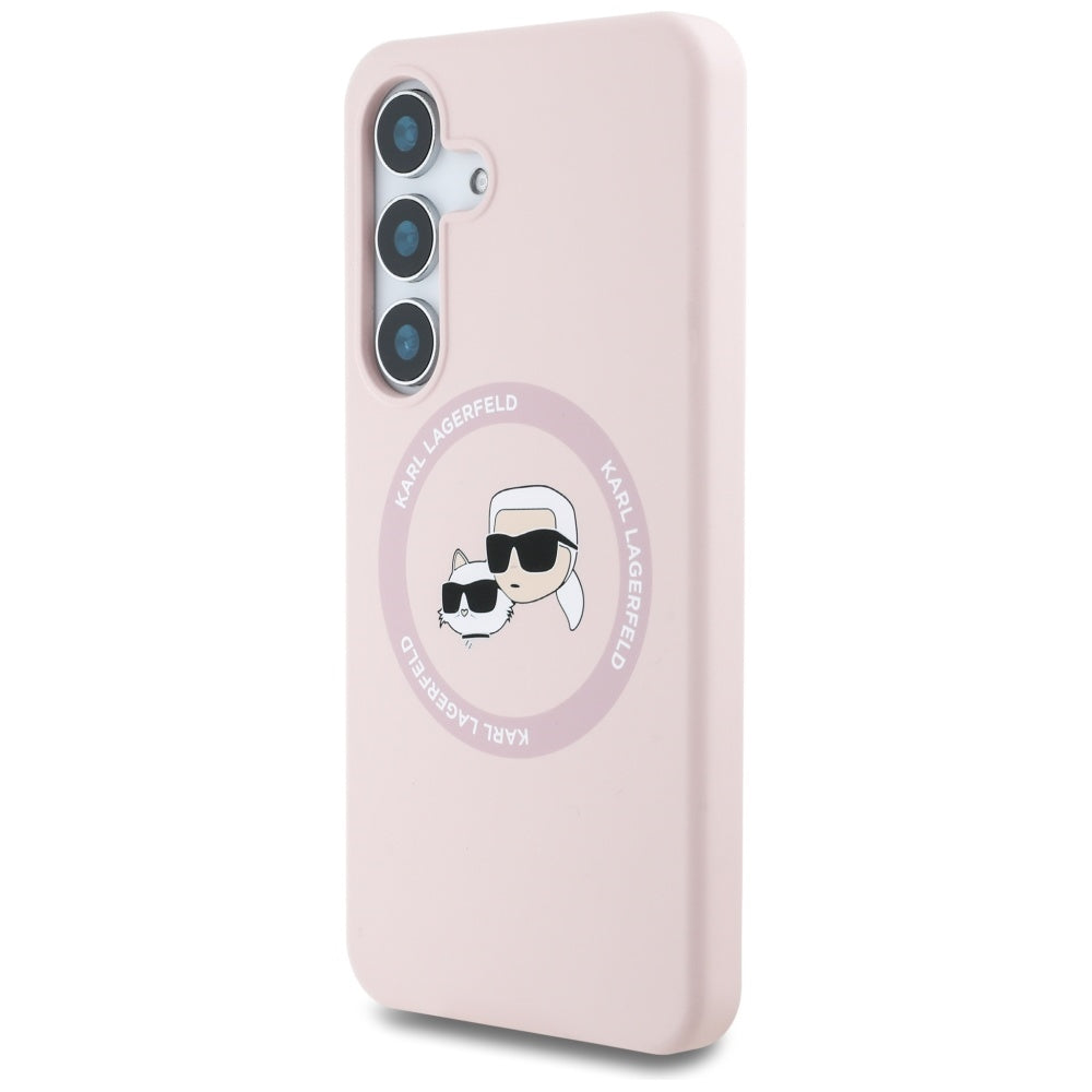 Husa MagSafe pentru Samsung Galaxy S25+ S936, Karl Lagerfeld, Silicone Double Heads, Roz