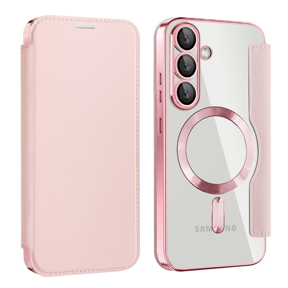 Husa MagSafe pentru Samsung Galaxy S25+ S936, Techsuit, SmartMag Book, Roz