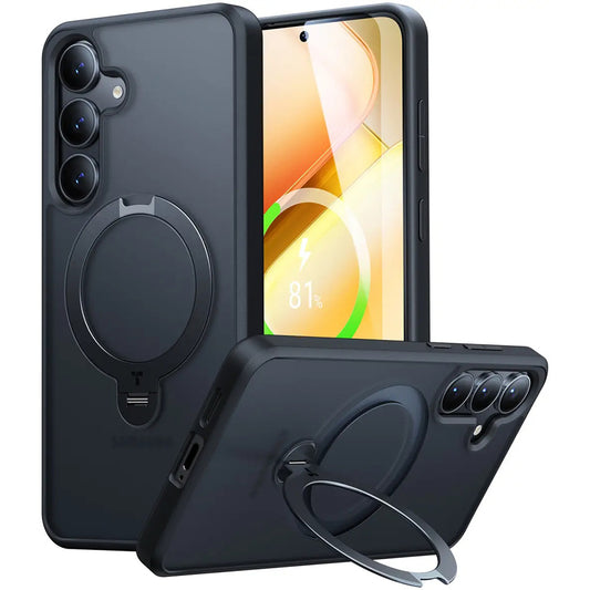 Husa MagSafe pentru Samsung Galaxy S25+ S936, Torras, Ostand Spin, Neagra