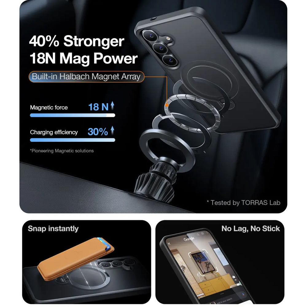 Husa MagSafe pentru Samsung Galaxy S25+ S936, Torras, Ostand Spin, Neagra