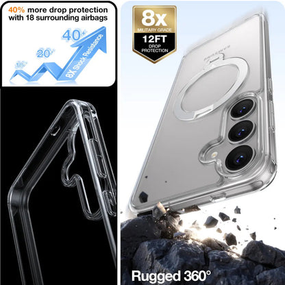 Husa MagSafe pentru Samsung Galaxy S25+ S936, Torras, Ostand Spin, Transparenta