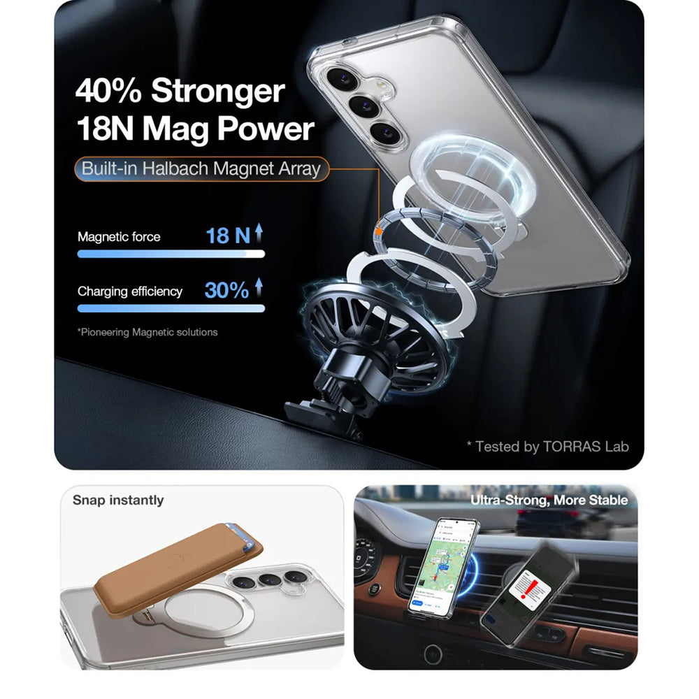 Husa MagSafe pentru Samsung Galaxy S25+ S936, Torras, Ostand Spin, Transparenta