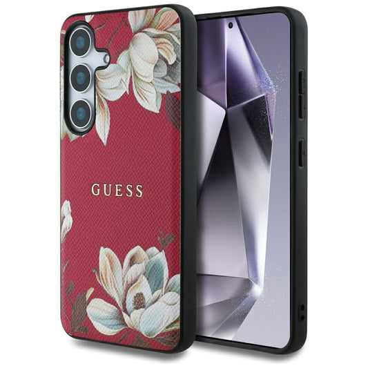 Husa MagSafe pentru Samsung Galaxy S25 S931, Guess, Grained Flowers, Fucsia