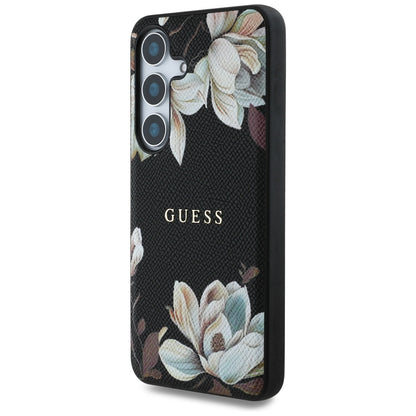 Husa MagSafe pentru Samsung Galaxy S25 S931, Guess, Grained Flowers, Neagra
