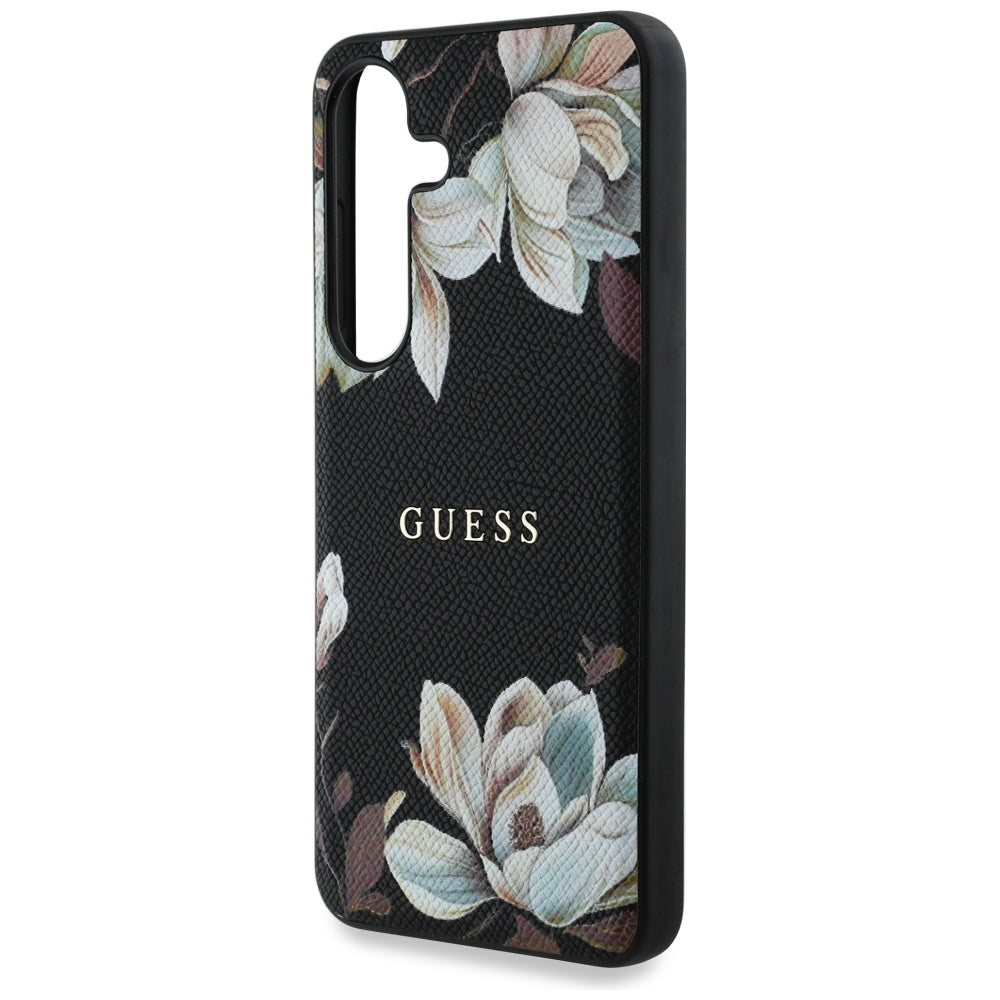 Husa MagSafe pentru Samsung Galaxy S25 S931, Guess, Grained Flowers, Neagra